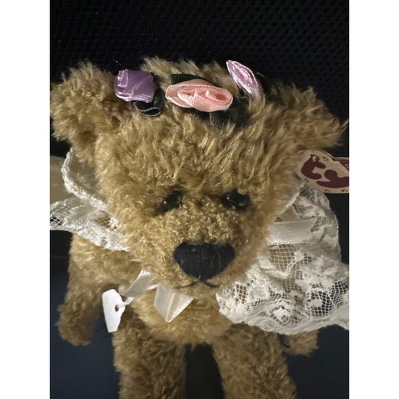 Vintage Ty Attic Treasure Collectible Teddy Bear With Lace Cape & Floral Crown - Picture 6 of 8